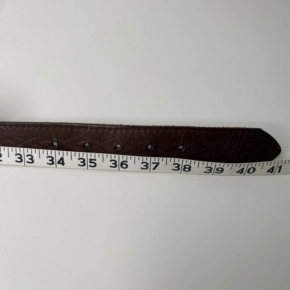 Blackjack Mens Brown Leather Belt‎ Embossed Geometric Pattern Made in Canada 36